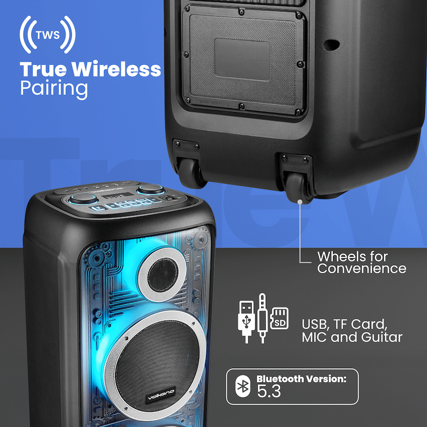 Volkano Cyber Series Dual 8 Inch Party Speaker – 60W RMS Black VK-3903-D8-BK - 23-843