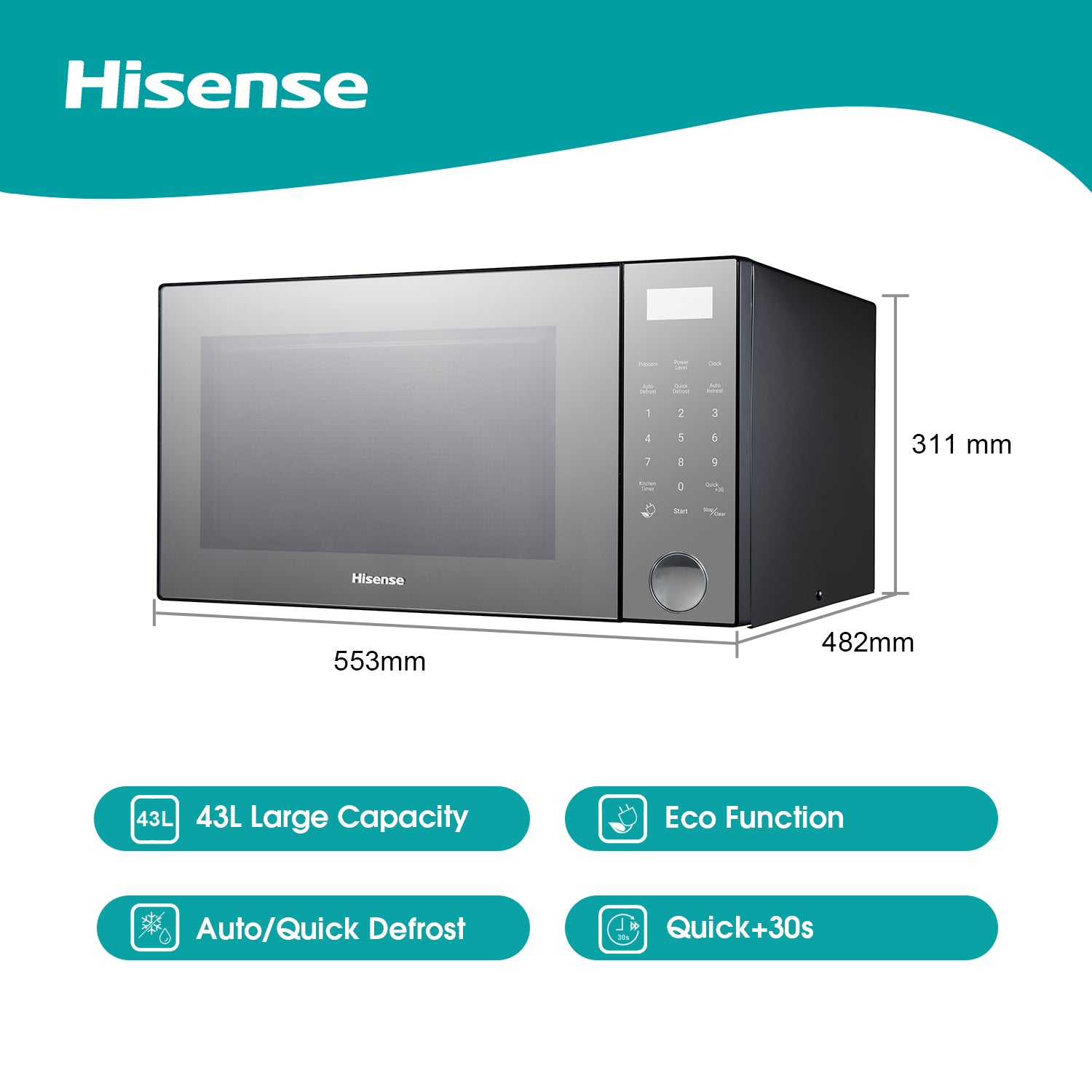MICROWAVE-HISENSE- 43L- BLK/MIR- H43MOMMI - 24-224