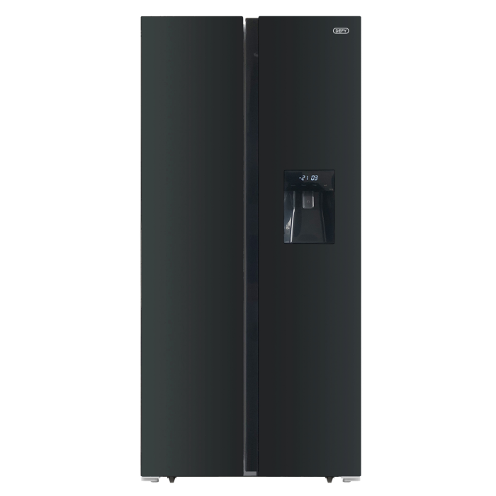 Defy Black Glass Side by Side Fridge Freezer 496lt - 20-576