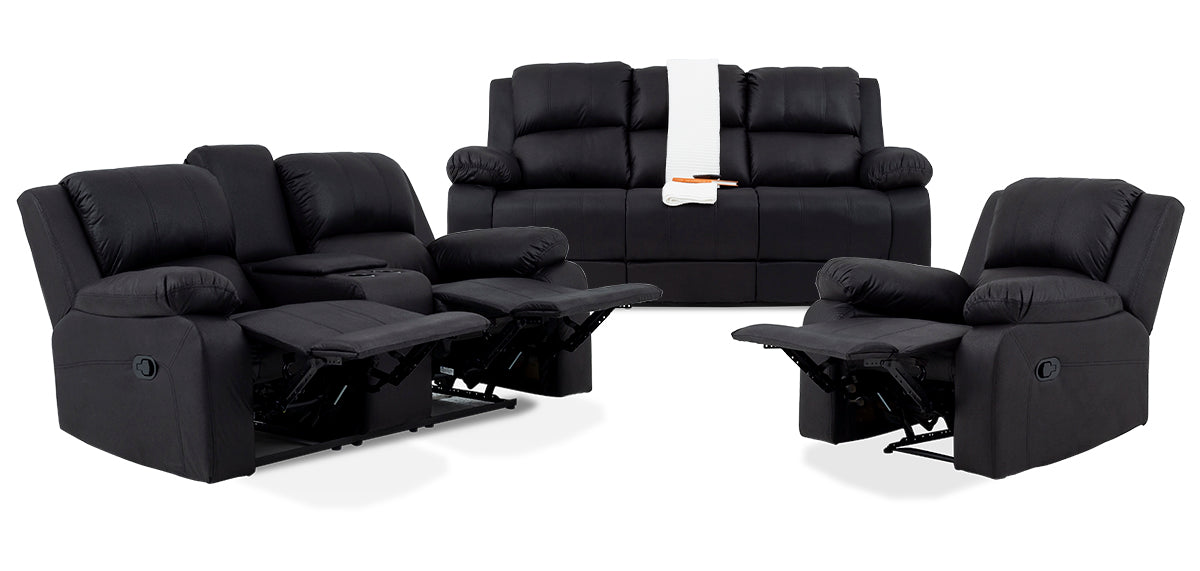 Jasmine Leather Touch 3 Seater Lounge Suite with Recliners - 9-979